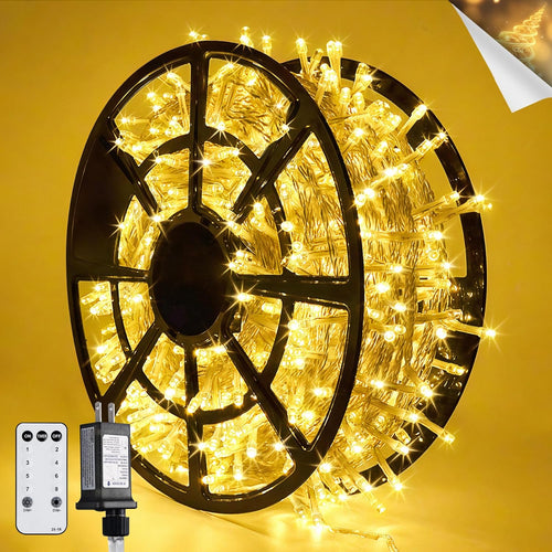 168FT 600 LED String Lights for outside Clear Wire, Warm White Christmas Lights Outdoor Waterproof, Tree Lights Outdoor Plug in for Patio Wedding Party Holiday Christmas Bedroom Pergola Decor